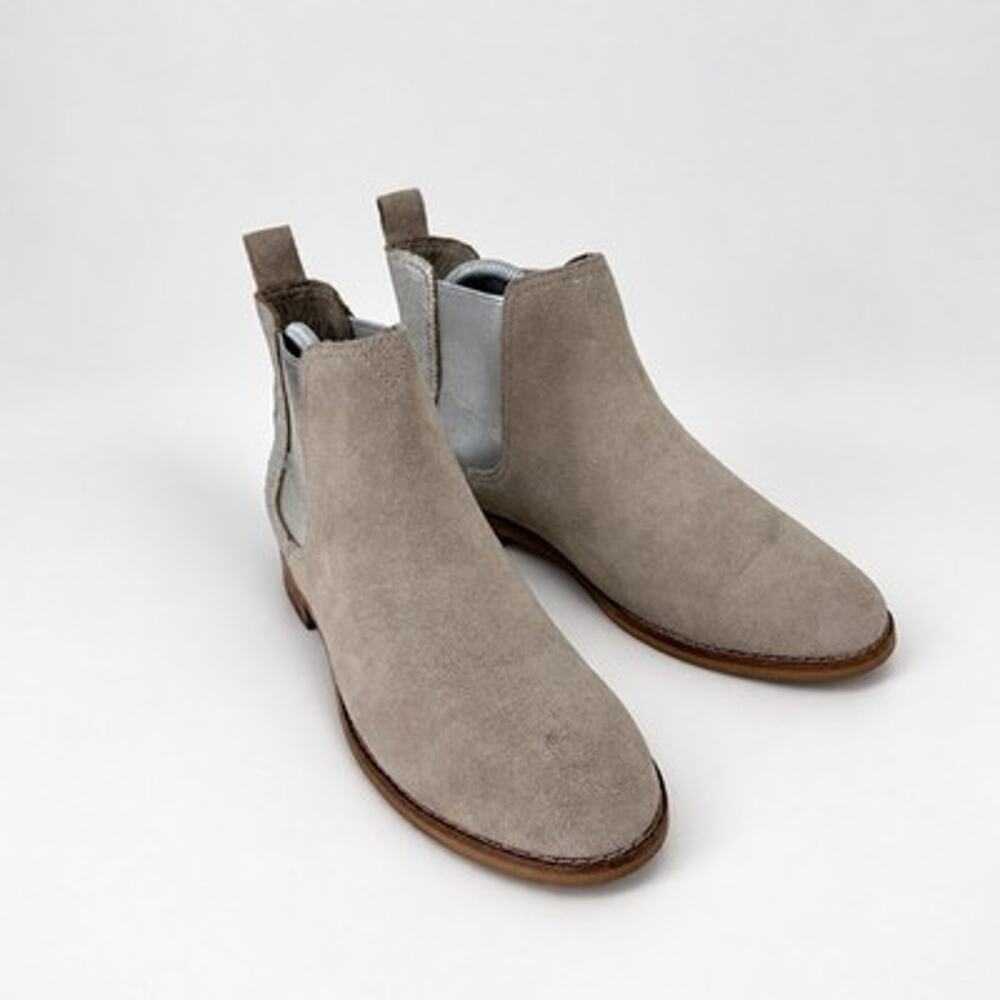 TOMS Ella Suede Chelsea Ankle Boots Desert Taupe Metallic Women Size 7.5